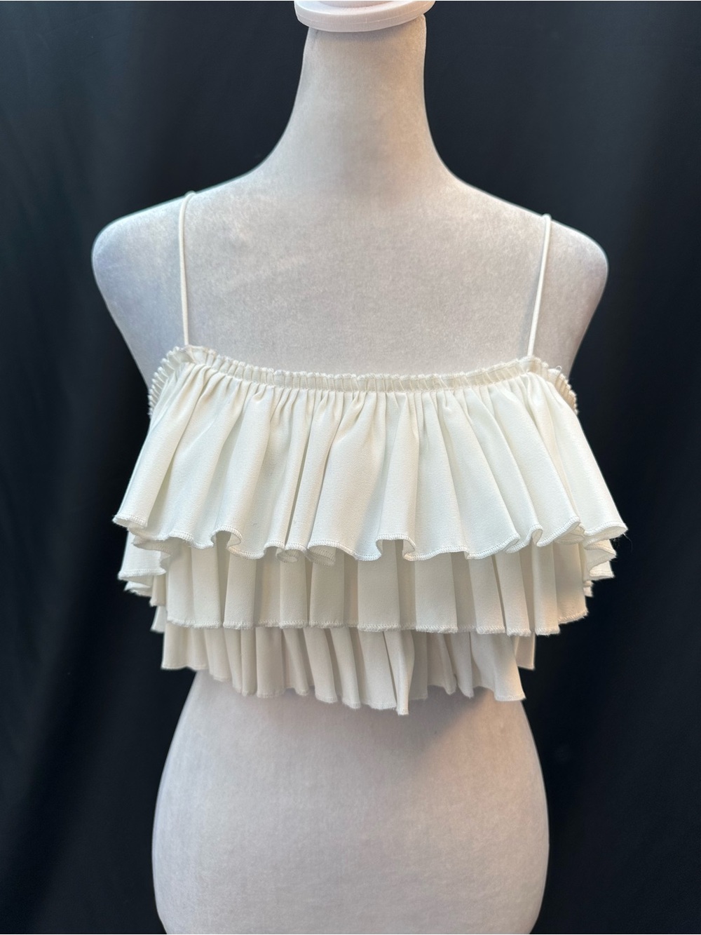 Zara White Tiered Ruffle Crop Top S